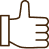 Pouce levé Like pixel art | Symbole d'approbation et succès. Icône pixel art d'un pouce levé (Like) brun foncé, signalant l'approbation, la réussite ou un avis positif.
